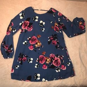 Navy Blue Floral Backless Dress